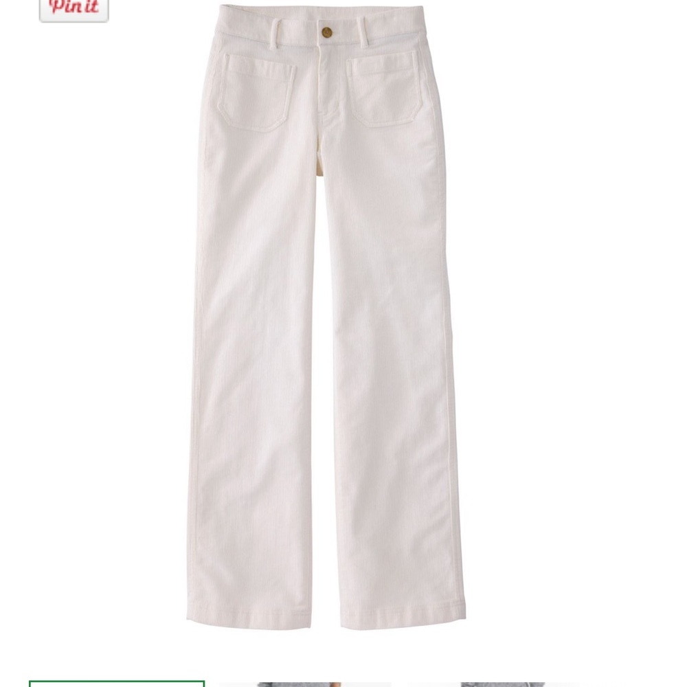 LL Bean White Corduroy Wide Leg Pants